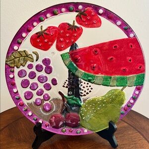 🆕Lori Siebert for Silvestri Fusion Glass Art Hand-Blown Fruits Plate Platter 11”